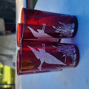 4 Vintage Anchor Hocking-Royal Ruby glasses flying geese